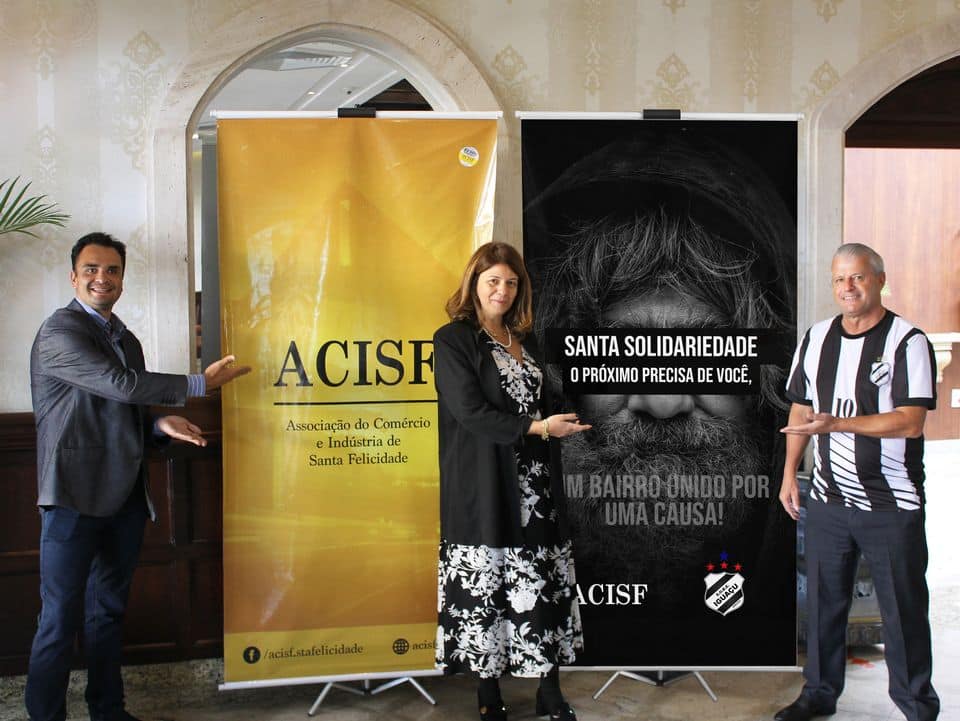 Lançamento da campanha, da esq. para a dir.: Marcus Bertoli (Presidente da ACISF), Daniela Brum (Advogada da ACISF) e Sidnei Toaldo (Presidente do Iguaçu).